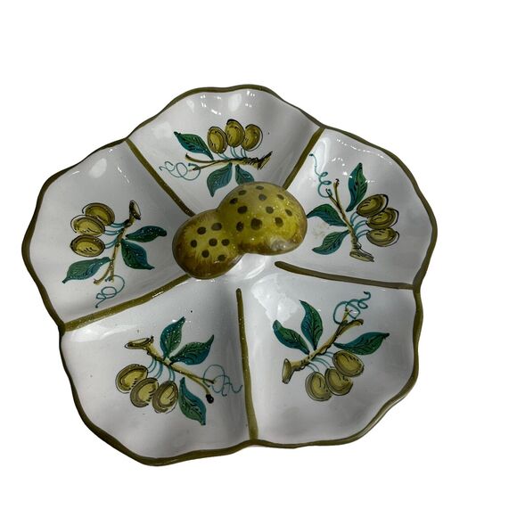 Mushroom 5 Section Serving Plate Tray Tapenade & Olive Appetizer Made In Italy - Picture 2 of 6